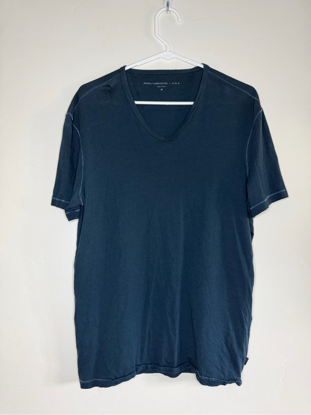 John Varvatos V-Neck Shirt Men’s M Blue Casual Cotton Lightweight Single Stitch